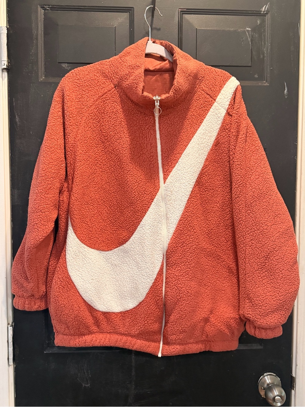 Nike Rust Orange Sherpa Jacket with double sided wear into a rain jacket. Medium